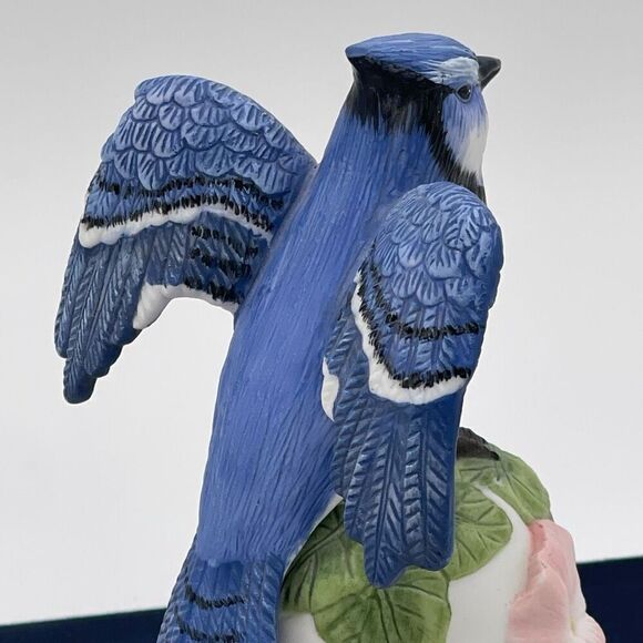 AVON Bisque Porcelain Bird Morning Glory Flower Bell 2001 Collectible Blue Jay - Picture 16 of 16